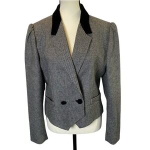 Sasson Women's Houndstooth Velveteen Fitted Jacket Blazer Vintage 80's Classic